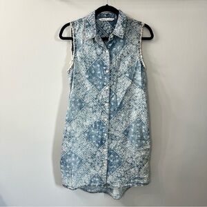 Hippie Laundry Blue Chambray Bandana Print Button Down Cotton Dress Small